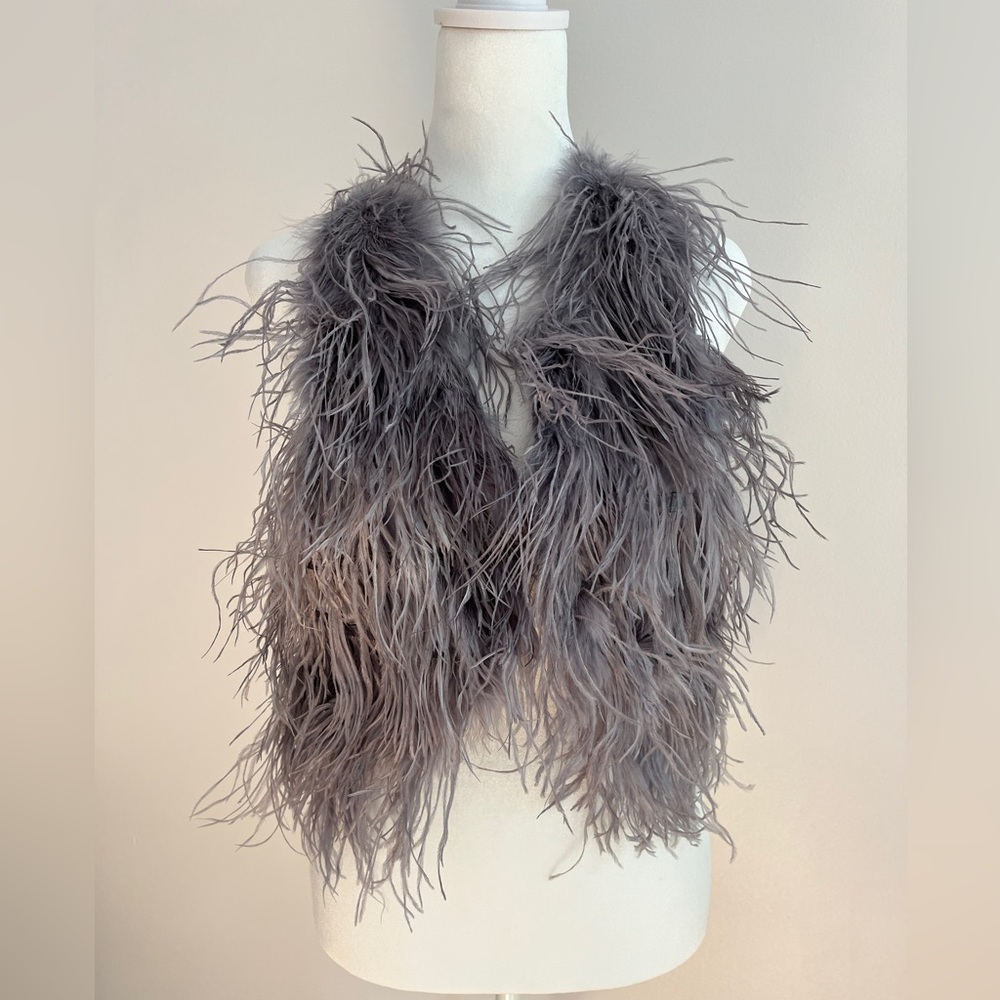 Bebe Ostrich Feather Vest in Grey